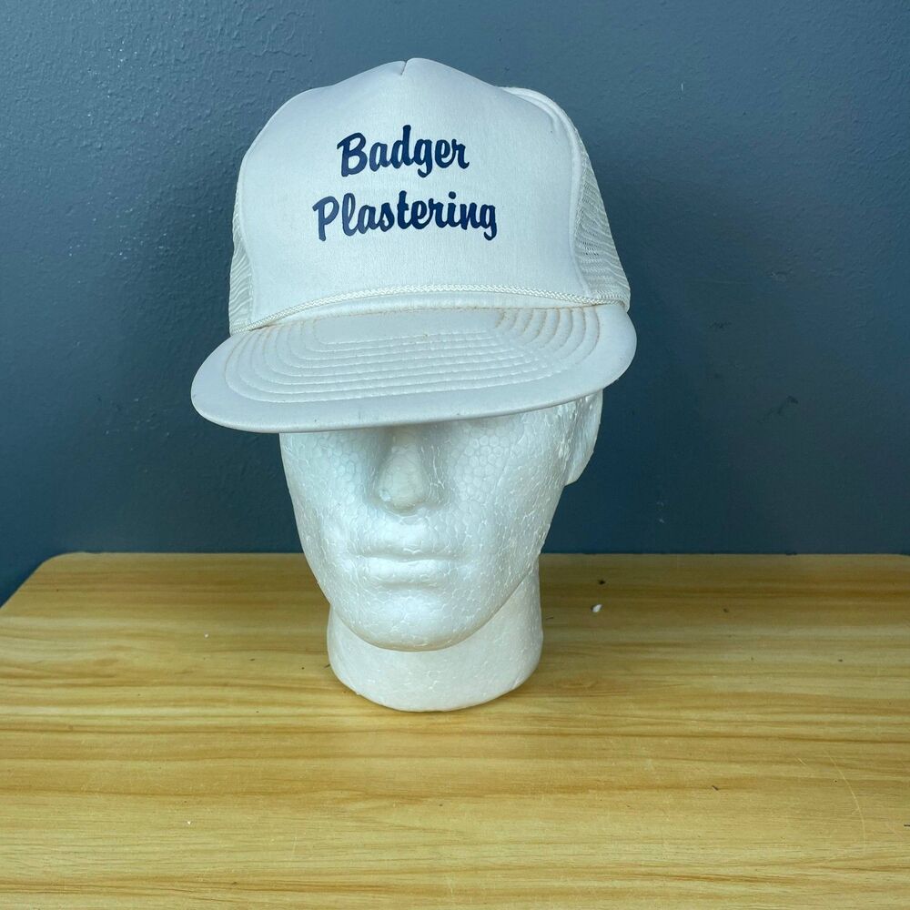 Badger Plastering Trucker Hat Mens One Size White Cap Adjustable Outdoor Casual